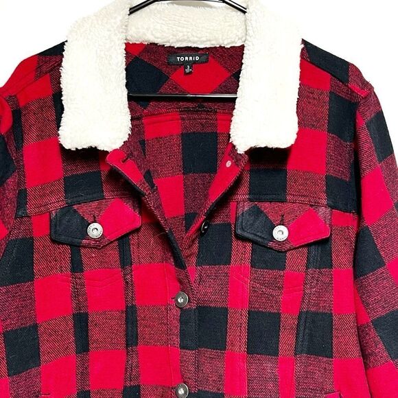 Torrid Buffalo Plaid Sherpa Collar Trucker Jacket Plus Sz 3 - Picture 5 of 7